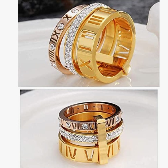 NWT Stainless Steel Roman Numeral Ring 3 in 1 Spinner Rings - Picture 6 of 7